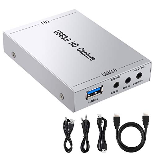 CAMWAY Tarjeta de captura HDMI 1080P HDMI a USB3,0 captura de vídeo en vivo juego HDMI Loop-out 3,5mm Entrada y Salida de Audio Puerto Full HD1080P para Windows Mac Youtube Twitch para PS3 PS4 Wii U