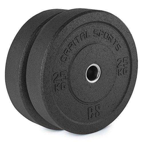 CapitalSports Renit Hi Temp Discos de Peso 50,4mm Nucleo de Aluminio Goma 2x25kg (Pareja Discos de Pesas Caucho para Barra Larga o Barra olímpica, Ideal lanzamientos sin dañar el Suelo, Resistente)