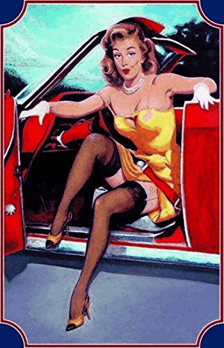 Cartel de chapa NWFS Pinup de mujer subida del coche rojo, cartel de metal, cartel de metal curvado lacado, 20 x 30 cm Cartel de chapa NWFS Pinup de mujer subida del coche rojo, cartel de metal, cartel de metal curvado lacado, 20 x 30 cm