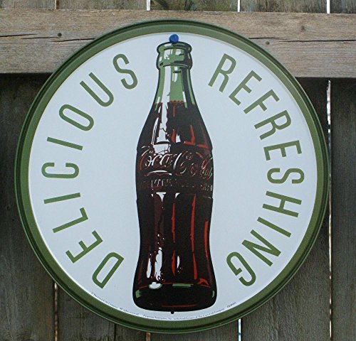Cartel de lata con botella de Coca-Cola redonda de los años 60 retro vintage