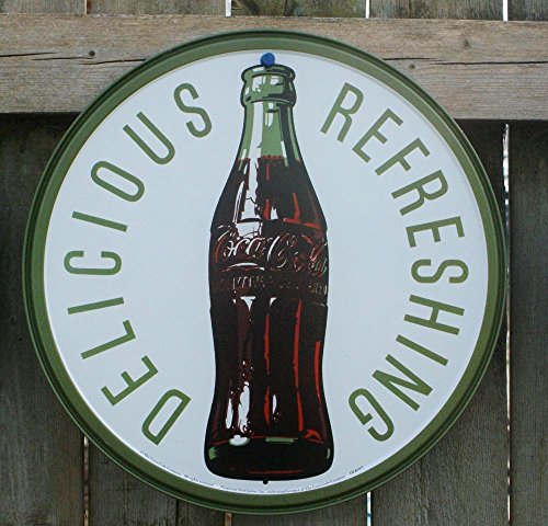 Cartel de lata con botella de Coca-Cola redonda de los años 60 retro vintage Cartel de lata con botella de Coca-Cola redonda de los años 60 retro vintage