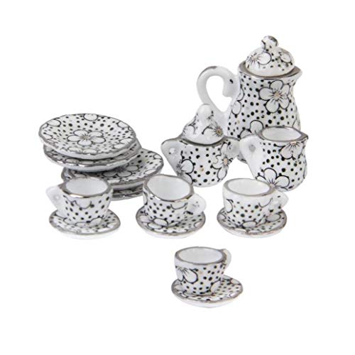 Casa de muñecas en Miniatura Accesorios Taza de Porcelana Set 01:12 Comedor patrón de Flores de té para niños 15PCS de Navidad