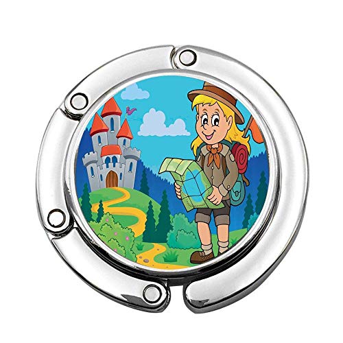 Chica Exploradora con un Mapa y una Mochila Explorando el Castillo Medieval de Dibujos Animados en el Bosque Bolso de Hombro con Varios diseños Personalizados Bolso Plegable