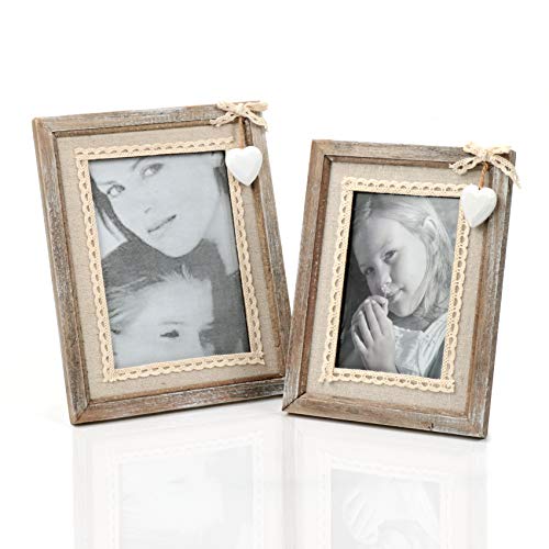 Cilusar Juego de 2 marcos de fotos de madera, 10 x 15 y 13 x 18 cm, vintage, madera maciza, con corazón blanco y arpillera, para cumpleaños, boda, regalo Cilusar Juego de 2 marcos de fotos de madera, 10 x 15 y 13 x 18 cm, vintage, madera maciza, con corazón blanco y arpillera, para cumpleaños, boda, regalo