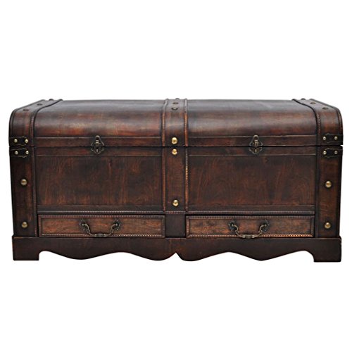 Cofre del tesoro de madera, gran baúl para juguetes, aspecto antiguo, caja fuerte de madera, regalo decorativo, marrón, 90 x 51 x 42 cm Cofre del tesoro de madera, gran baúl para juguetes, aspecto antiguo, caja fuerte de madera, regalo decorativo, marrón, 90 x 51 x 42 cm