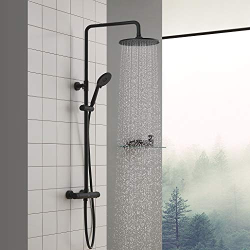 Columna Ducha, CECIPA Negra Columna de Ducha Termostatico con Grifo Columna Baño Ducha Lluvia Columnas Set de Ducha de Baño Altura Ajustable Sistema de Ducha con Barra de Ducha y Teleducha