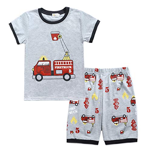 Conjuntos Bebés Niños Niña, Morbuy Pequeño Niño Bebé Ropa Niños Pijama de Dibujos Animados Camiseta Tops Pantalones Cortos Verano Ropa Conjunto (90,Camión de Bomberos)