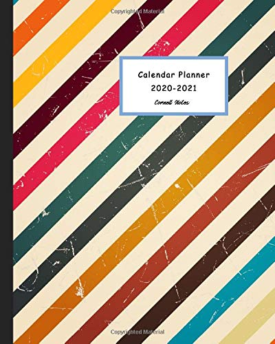 Cornell notes Calendar Planner 2020-2021: Two Years Organizer (Password List) Notes Taking System for School and University with College Ruled Lines ... : Retro Colorful Strip with Grunge Theme