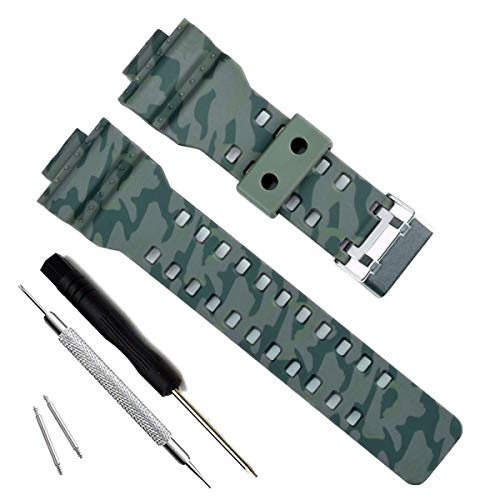 Correa de repuesto de resina natural para reloj Casio G-Shock GD120/GA-100/GA-110/GA-100C (Camouflage-Green)