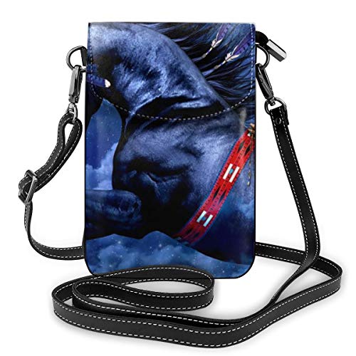 Correr caballo indio pluma noche cuero mini Crossbody hombro teléfono celular bolso bolsillo para mujeres al aire libre senderismo deporte bolsa