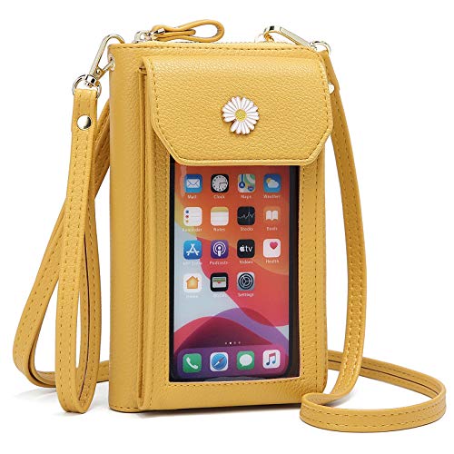 Cotwoco Bolso bandolera para mujer con función de cepillo antirrobo, funda para pantalla táctil, para teléfono móvil de menos de 6,5 pulgadas