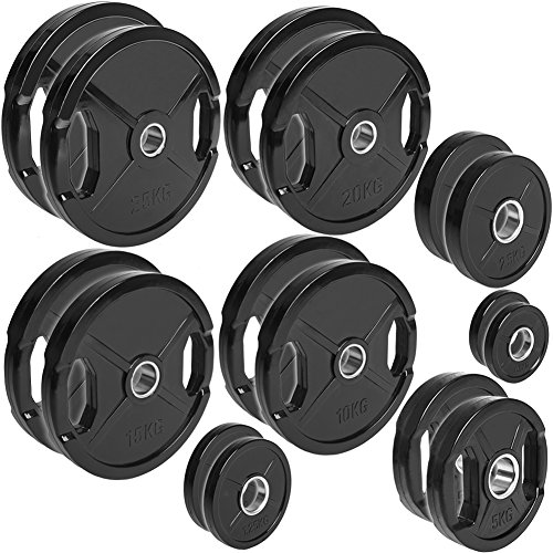 C.P. Sports Olympiascheiben - Par de discos de pesas de goma, 50/51 mm de diámetro, 1 par de discos de 0,5 kg - 30 kg, discos de contorno, pesas para pesas con agujeros de agarre, 25 kg C.P. Sports Olympiascheiben - Par de discos de pesas de goma, 50/51 mm de diámetro, 1 par de discos de 0,5 kg - 30 kg, discos de contorno, pesas para pesas con agujeros de agarre, 25 kg