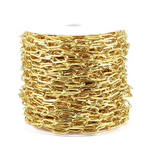 Craftdady Cadenas de alambre ovaladas doradas, de 25 m, sin soldar, con carrete para hacer collares, gargantillas, joyas, 15 x 6 x 1,2 mm
