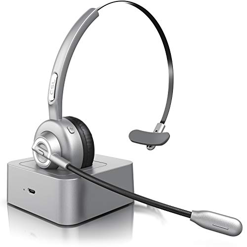 CSL - Auriculares inalámbricos Bluetooth con micrófono - Mono Tipo Diadema - Manos Libres - Puerto de Carga USB - Cancelación de Ruido - Compatible con PC Tableta Smartphone - Ideal para la Oficina