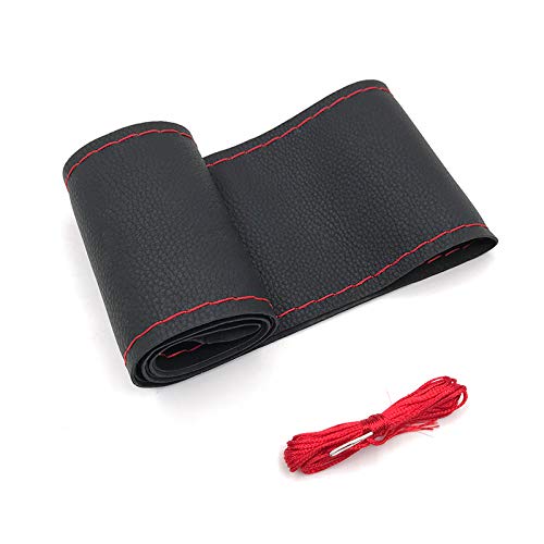 Cubierta funda volante para coche universal de cuero negro e hilo rojo microfibra 37-38cm diámetro con aguja e hilo Cubierta funda volante para coche universal de cuero negro e hilo rojo microfibra 37-38cm diámetro con aguja e hilo