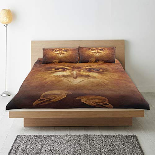 CVSANALA Bedding Juego de Funda de Edredón,Lámina artística Hawk Eagle Bird Face y Garras con alas de Plumas Fuego como Fondo,Microfibra SIN LLENAR,(Cama 140x200 + Almohada)