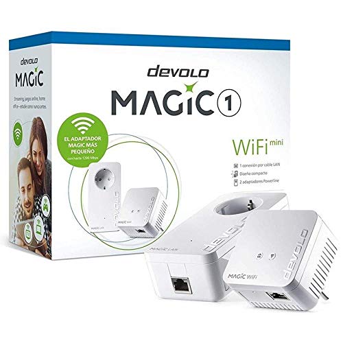 devolo Magic 1 – 1200 WiFi mini Starter Kit: Set compacto con 2 adaptadores WiFi Powerline para una red doméstica segura (1200 Mbit/s, 1 x conexión Fast Ethernet LAN, WiFi de malla, tecnología G.hn)