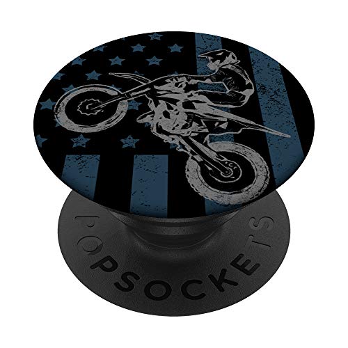 Dirt Bike US Flag Vintage Motocross Racing Patriotic Gift PopSockets PopGrip: Agarre intercambiable para Teléfonos y Tabletas
