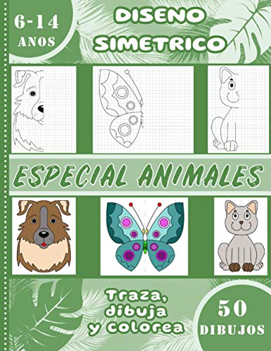 Diseno simetrico – Especial animales – Traza, dibuja y colorea – 50 dibujos – 6-14 anos: Libro de aprendizaje para niños - Aprender a dibujar por reflexión - formato grande 21.59 x 27.94cm