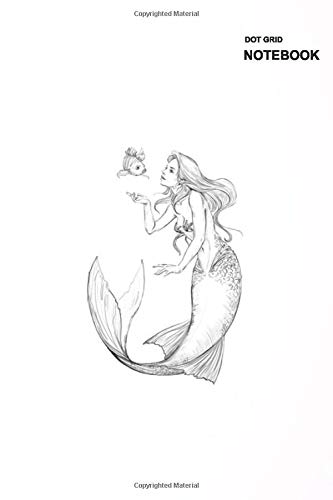 Dotted Bullet Grid Notebook: Dotted Pages, The Little Mermaid Ariel Art Picture Black White Notebook Cover, 6" x 9", 110 Pages.