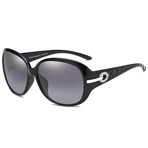 Duco Mujer Gafas de sol Classic Fashionable Ladies con lentes polarizadas de gran tamaño 100% protección UV 6214 (Negro brillante)