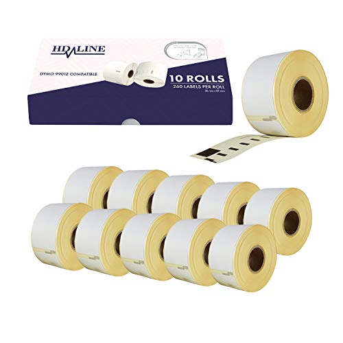 Dymo 99012 - Lote de 10 etiquetas autoadhesivas para impresoras Dymo Labelwriter & Seiko, tamaño de las etiquetas: 89 x 36 mm, 260 unidades por rollo = 2600 etiquetas