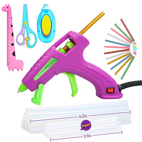 E·Durable Hot Mini Pistola de Pegamento con 38 Piezas Barras de Pegamento Colorido con Tijeras Regla Adhesivo de Doble Cara Pistola Silicona Kit DIY Escolares para niños (30w Morado)