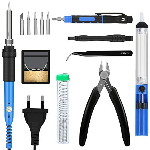 E·Durable Soldador estaño 60W 220V Kit del Soldador 200 ℃ a 450℃ 5pcs Puntas Diferentes,Alambre de Soldadura Soporte,Cortador,Pinzas,destornillador E·Durable Soldador estaño 60W 220V Kit del Soldador 200 ℃ a 450℃ 5pcs Puntas Diferentes,Alambre de Soldadura Soporte,Cortador,Pinzas,destornillador