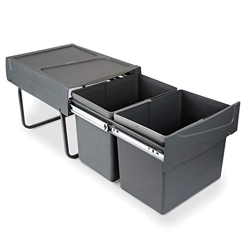 EMUCA - Cubos de Basura con fijación Inferior para Cocina, 2 contenedores de Reciclaje extraibles de 15 L, Capacidad Total 30L (2 x 15 L), Acero y plástico, Gris Antracita. EMUCA - Cubos de Basura con fijación Inferior para Cocina, 2 contenedores de Reciclaje extraibles de 15 L, Capacidad Total 30L (2 x 15 L), Acero y plástico, Gris Antracita.