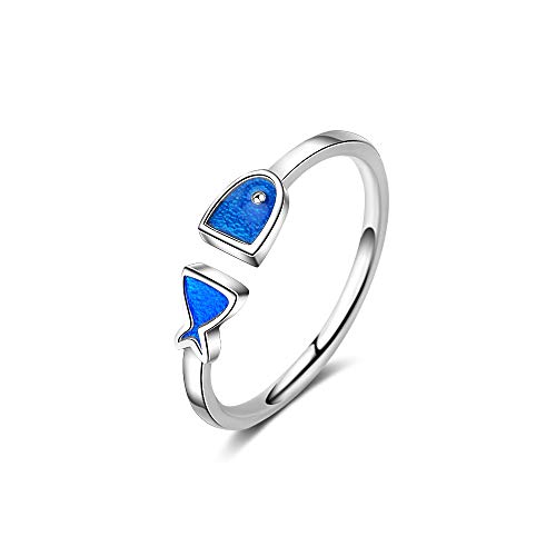 Esberry - Anillo Chapado en Oro de 14 Quilates con Forma de Gota Azul con pez, versión Creativa Japonesa y Coreana, Bonito Anillo Abierto para niñas y Mujeres