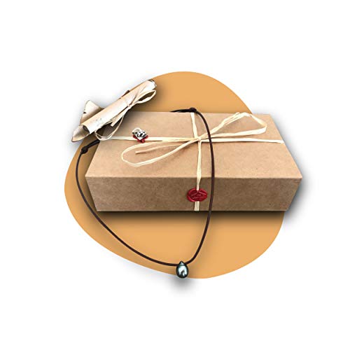 ETXEPERLA - Collar de la tripulación de cuero de perlas de Tahití para mujeres. Idea de regalo de cumpleaños o conjunto de boda. Perlas finas cultivadas de 9 - 10 mm con CERTIFICADO DE AUTENTICIDAD. C