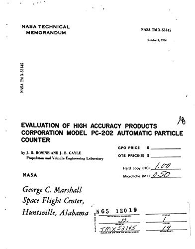 Evaluation of high accuracy products corporation model pc-202 automatic particle counter (English Edition)