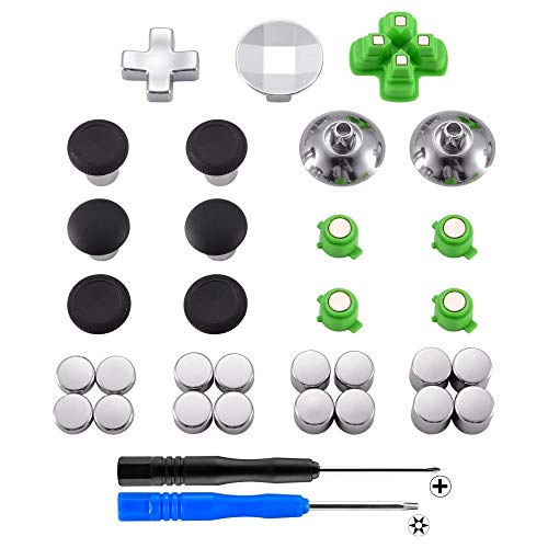 eXtremeRate Botones direcciones acciones de Metal magnético Dpad Joystick de Aluminio Altura Ajustables Kit de reparación de Repuesto para el Mando del Playstation 4 PS4 Slim Pro (31 en 1)