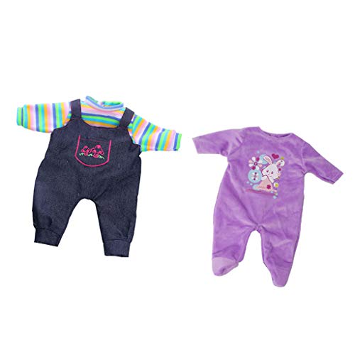 F Fityle 2 Piezas de Ropa de Muñeca, Mono Azul Oscuro de Una Pieza + Pijama de Felpa Morado, para Muñecas de 18 Pulgadas Y Muñecas de Niña de Tamaño Similar