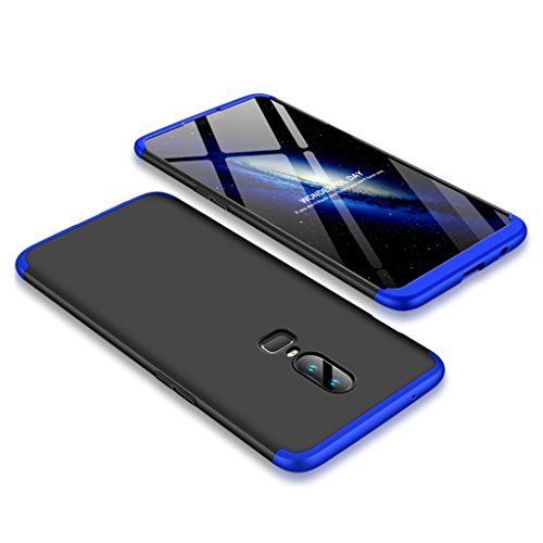 FaLiAng Funda OnePlus 6, Ultra Fina 3 en 1 Desmontable Anti-Arañazos Hard PC Carcasa 360° Full-Cover Anti-Choque Protective Funda para OnePlus 6 (Negro, Azul)
