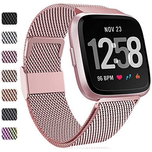 Faliogo Compatible con Fitbit Versa Correa/Fitbit Versa 2 Correa, Correa de Repuesto de Metal de Acero Inoxidable Compatible con Fitbit Versa 2/Versa/Versa Lite, Pequeños, Oro Rosa