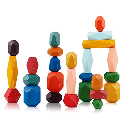 FancyWhoop Stacking Stones Building Blocks Toy 26Pcs Piedras Apilables Juego de Apilamiento de Madera Equilibrio Juguete Educativo Juego de Rocas de Madera Bloques de Piedra para Niños Niñas