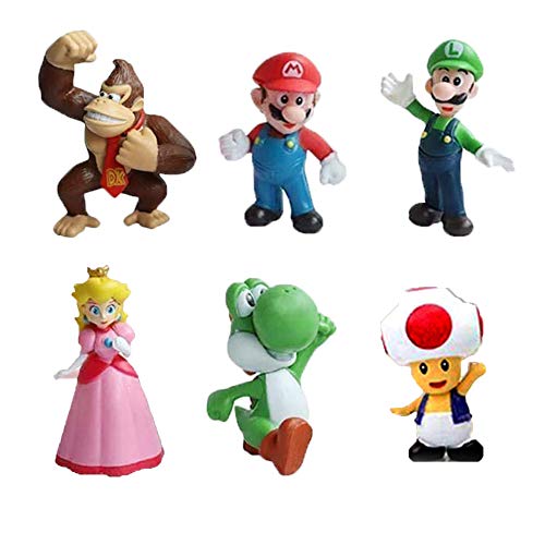 Figuras de Super Mario 6PCS Mario Bros Mini Figuras Decoración para Tarta de Cumpleaños de Mario