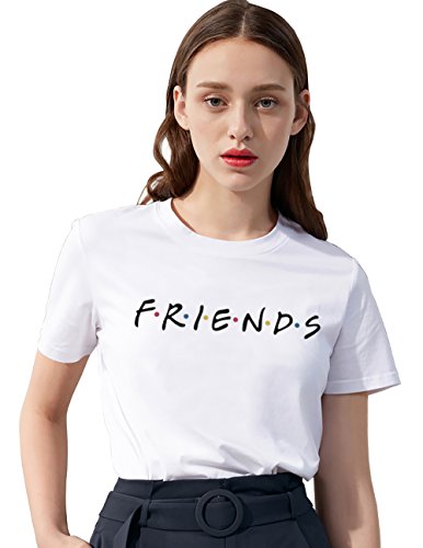 Friends - Camiseta de verano para mujer, diseño con letras impresas, camiseta de manga corta, para deporte, para el aire libre, 1 unidad Blanco M