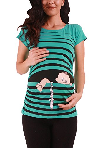 Fuga de bebé - Moda premamá Divertida y Dulce - Camiseta premamá Sudadera con Estampado Durante el Embarazo - Camiseta premamá, Manga Corta (Turquesa, Medium)