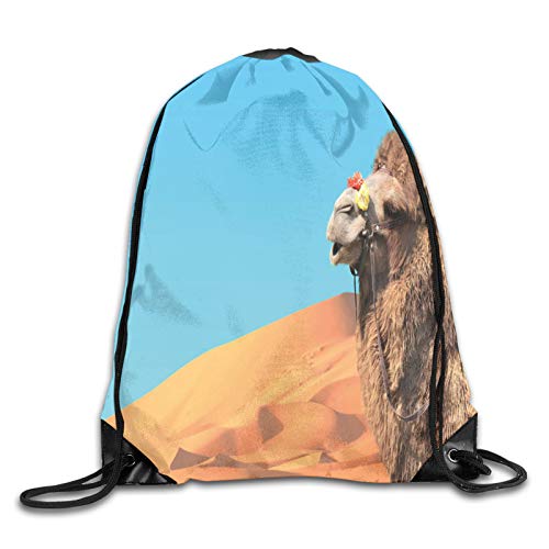 Fuliya Drawstring Backpack Bag for Men Women，Close Up Photo Of A Camel In Sahara Desert Sand Dunes And Sky，Great for Yoga, Travel, Hiking, Beach Bags
