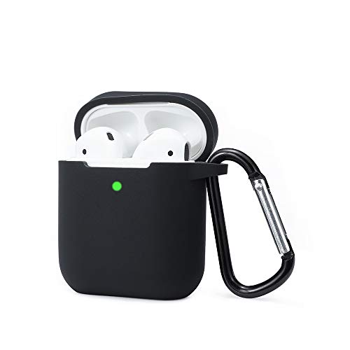 Funda AirPods Silicona Compatible con AirPods 2 & 1, KOKOKA Fundas Protectora de Silicona para AirPods [LED Frontal Visible][Funciona con Carga inalámbrica] con Correa Anti Pérdida-Negro