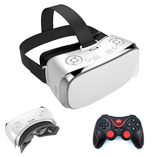 FXQIN Auriculares 3D VR con Mando a Distancia, Gafas VR Todo en uno para niños y Adultos Auriculares de Realidad Virtual Gafas VR WiFi Bluetooth para Juegos de películas de Realidad Virtual,Blanco