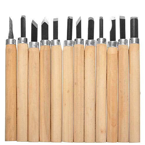 Gasea 12 Set Cinceles Cuchillo de Talla de Madera a Mano Herramientas, Cuchillo de Trinchar Hecho a Mano para DIY Mango de Madera de Herramientas Wax Carving