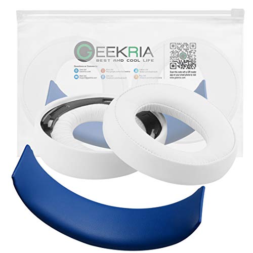 Geekria Earpad Replacement for Playstation Gold Wireless/Sony PS4 / PS3 / PSV Gold Wireless Headphone Ear Pad and Headband Pad/Ear Cushion + Headband Cushion/Repair Parts Suit (White/Blue)