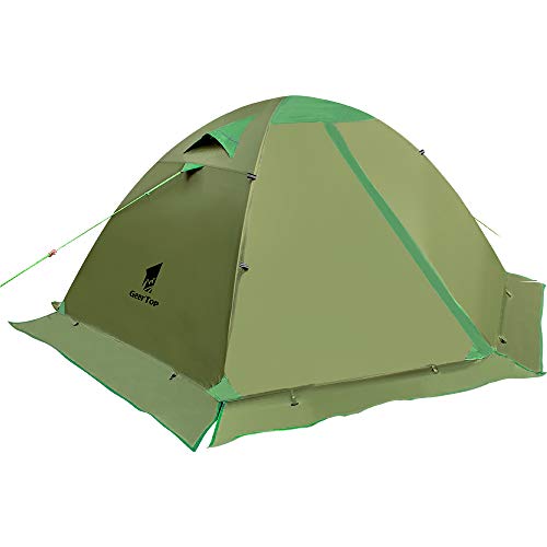 GEERTOP Tienda de campaña para 2 Personas, 4 Estaciones, Impermeable, Doble Capa, para Caza, Senderismo, Escalada, Viajes, fácil configuración (Army Green)