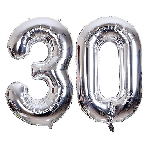 Globo 30 Años, Ouinne 40 Pulgadas Globo del Cumpleaños Número 30 Helio Globos para La Decoración Boda Aniversario (Plata)