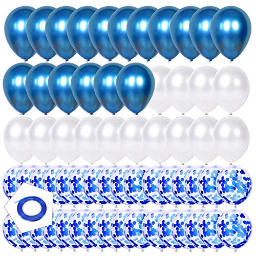 Globos Metalizados,Globo Látex Metálico,Globos de Fiesta de Diversos Colores,Globos Metalizados Azul,Globos de Confeti Azul,Globos de metal blanco y Azul (Azul)
