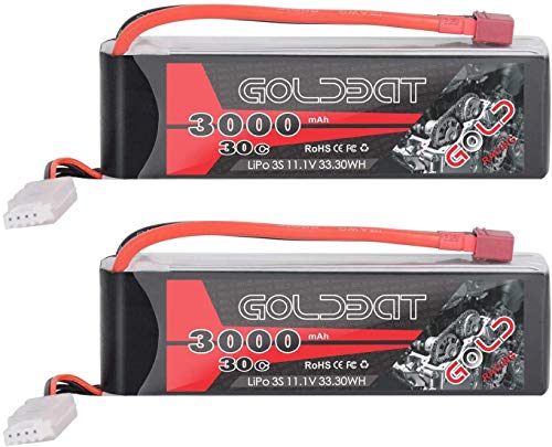 GOLDBAT Batería RC 3000 mAh 11,1 V 3S 30C Paquete de baterías LiPo con Conector Dean T Extra XT60 para Coche RC, Barco, camión, quadcopte, Modelo de avión, Edificio FPV, Drone Apex, etc （2 Pack）