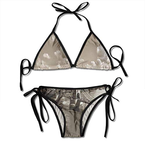 Halter Swimwear Swift Bikini Travel Tower Bridge en Londres Cielo nublado del viejo paisaje histórico Nostalgia Inglaterra Sepia Traje de baño blanco